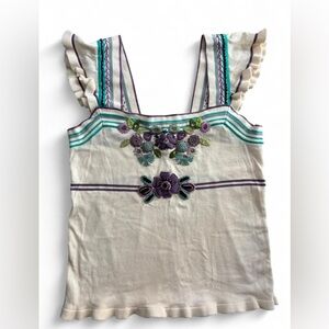 Y2K Nanette Lepore Floral Embroidered Tank, Size Large, Cottagecore